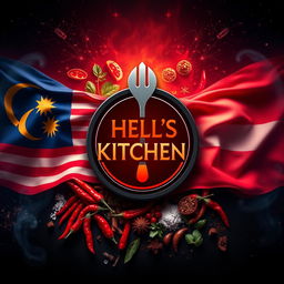 A striking image featuring the Hell's Kitchen symbol prominently in the center, flanked by the flags of Malaysia and Indonesia