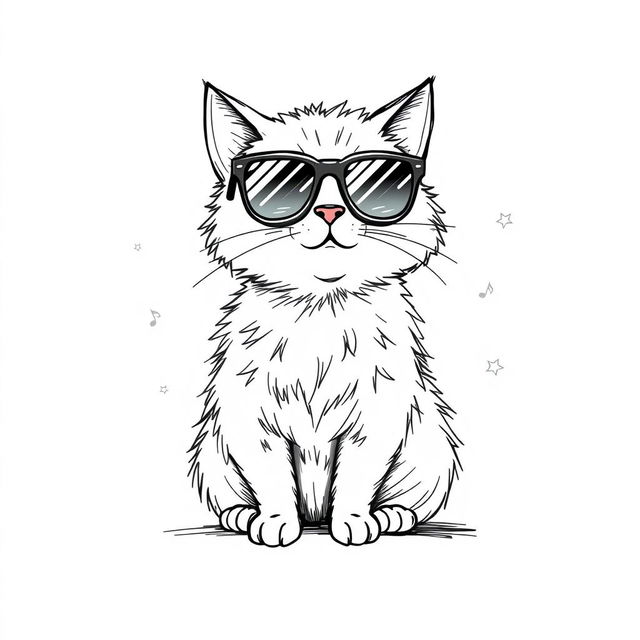 A sketch of a cute, cool cat wearing stylish sunglasses