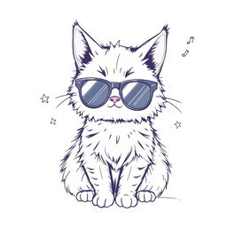 A sketch of a cute, cool cat wearing stylish sunglasses