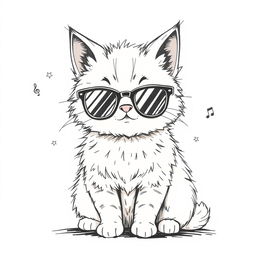 A sketch of a cute, cool cat wearing stylish sunglasses