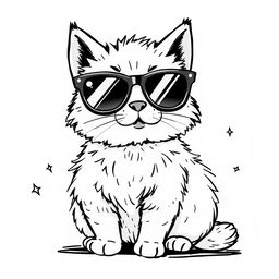 A sketch of a cute, cool cat wearing stylish sunglasses