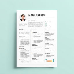 A professional resume design for a young creative graphic designer, featuring a clean layout with clear headings