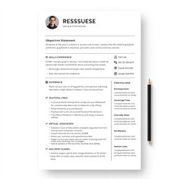 A professional resume design for a young creative graphic designer, featuring a clean layout with clear headings