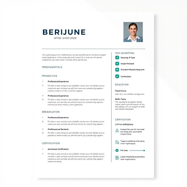 A modern, sleek resume design that features a clear and concise layout, highlighting key sections such as personal details, professional experience, skills, education, and contact information