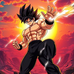 A dynamic and powerful depiction of a character resembling a Saiyan warrior, inspired by popular anime styles