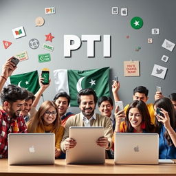 A dynamic and vibrant social media campaign image showcasing the Pakistan Tehreek-e-Insaf (PTI) team led by Imran Khan