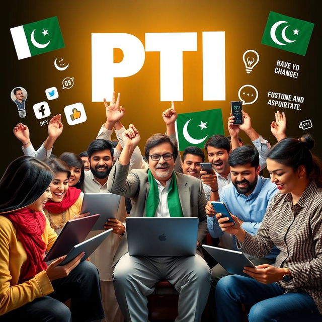 A dynamic and vibrant social media campaign image showcasing the Pakistan Tehreek-e-Insaf (PTI) team led by Imran Khan