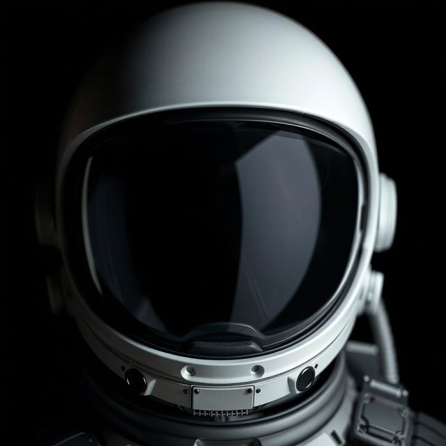 A detailed close-up of a futuristic helmet worn by an astronaut, showcasing its sleek design and advanced technology