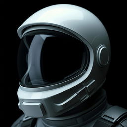 A detailed close-up of a futuristic helmet worn by an astronaut, showcasing its sleek design and advanced technology