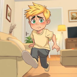 A detailed digital illustration of a boy named Omid, who is 10 years old, in a cozy home setting