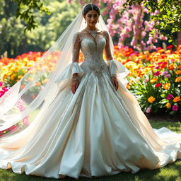 A very majestic wedding dress inspired by fairytales, embodying the essence of an empress or queen