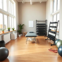 A modern physiotherapy and osteopathy studio, consisting of two distinct areas within a spacious 36 square meter layout