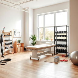 A modern physiotherapy and osteopathy studio, consisting of two distinct areas within a spacious 36 square meter layout