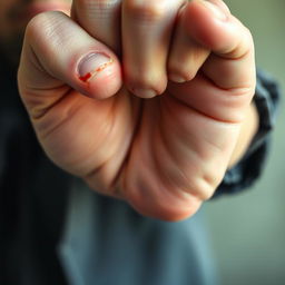 A realistic depiction of a hand injury after a punch