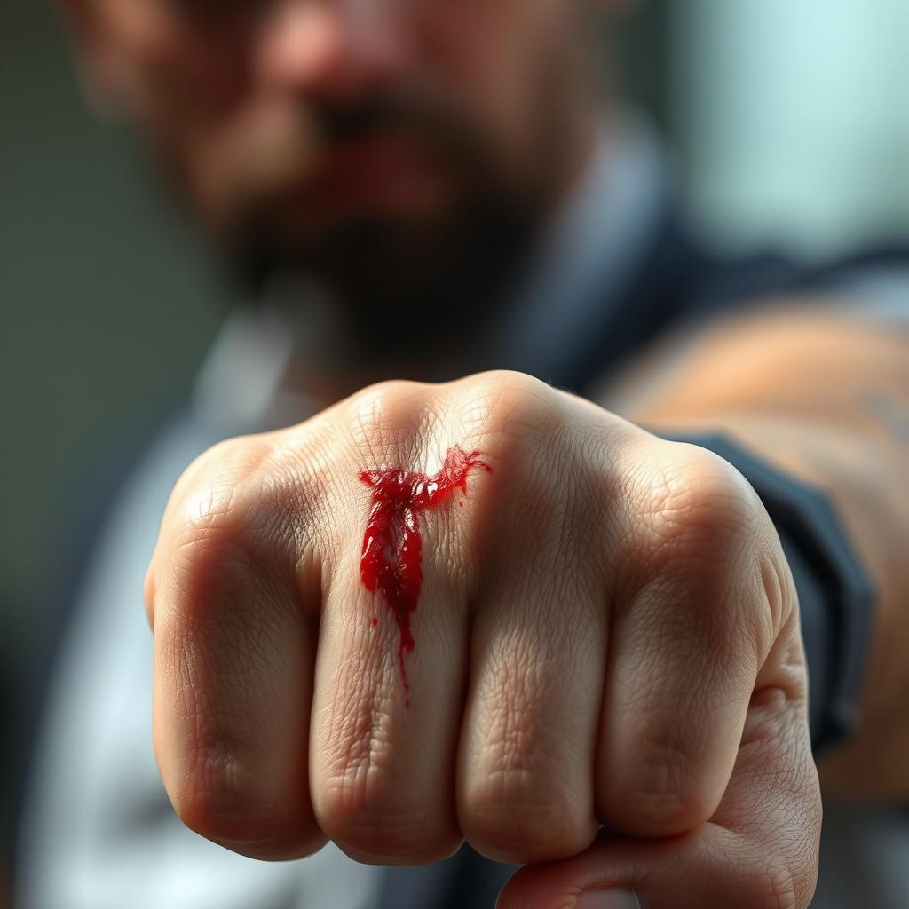 A realistic depiction of a hand injury after a punch