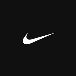A sleek and minimalist design featuring the iconic Nike swoosh logo prominently displayed in white against a solid black background