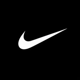 A sleek and minimalist design featuring the iconic Nike swoosh logo prominently displayed in white against a solid black background