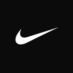 A sleek and minimalist design featuring the iconic Nike swoosh logo prominently displayed in white against a solid black background