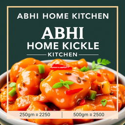 An artistic and inviting poster design for a home kitchen called 'ABHI HOME KITCHEN