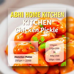 An artistic and inviting poster design for a home kitchen called 'ABHI HOME KITCHEN