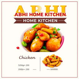 An artistic and inviting poster design for a home kitchen called 'ABHI HOME KITCHEN