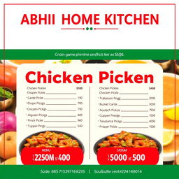 A vibrant and eye-catching poster design featuring the name "ABHI HOME KITCHEN" prominently at the top