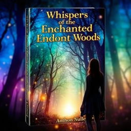 A captivating book cover design featuring a mystical forest with vibrant colors, scattered with glowing fireflies