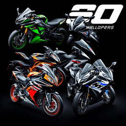 A stunning digital artwork featuring a combined design of the Kawasaki Ninja ZX-10R, Z900, KTM RC 390, and BMW S1000RR motorbikes