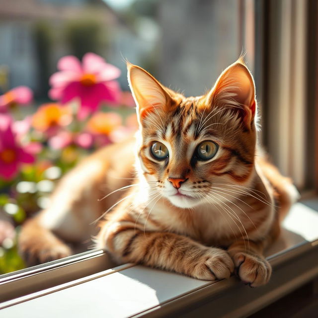 A close-up of a beautifully detailed feline cat, showcasing its soft fur and bright, expressive eyes