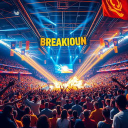 A vibrant and exciting cover image for a Facebook page themed around an arena breakout