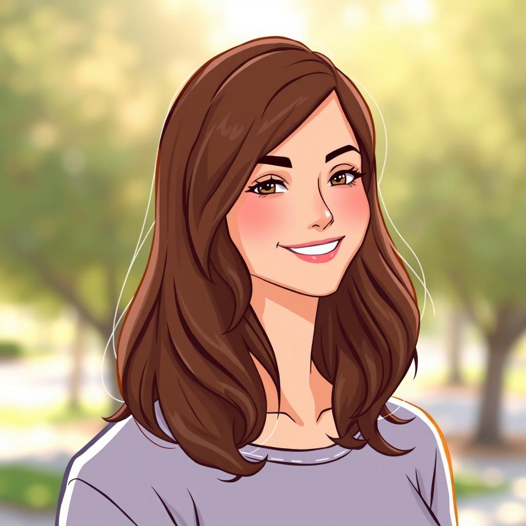 An illustration of a woman with a simple hairstyle, featuring loose waves cascading down her shoulders