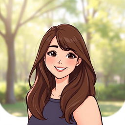 An illustration of a woman with a simple hairstyle, featuring loose waves cascading down her shoulders