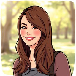 An illustration of a woman with a simple hairstyle, featuring loose waves cascading down her shoulders