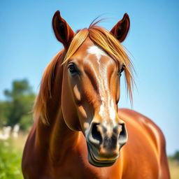 A stunning close-up photograph of a majestic horse standing in a sunlit meadow