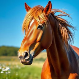A stunning close-up photograph of a majestic horse standing in a sunlit meadow