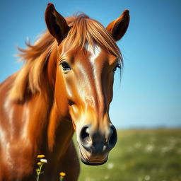 A stunning close-up photograph of a majestic horse standing in a sunlit meadow