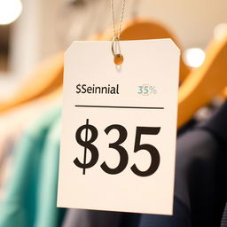 A close-up shot of a price tag hanging from a product