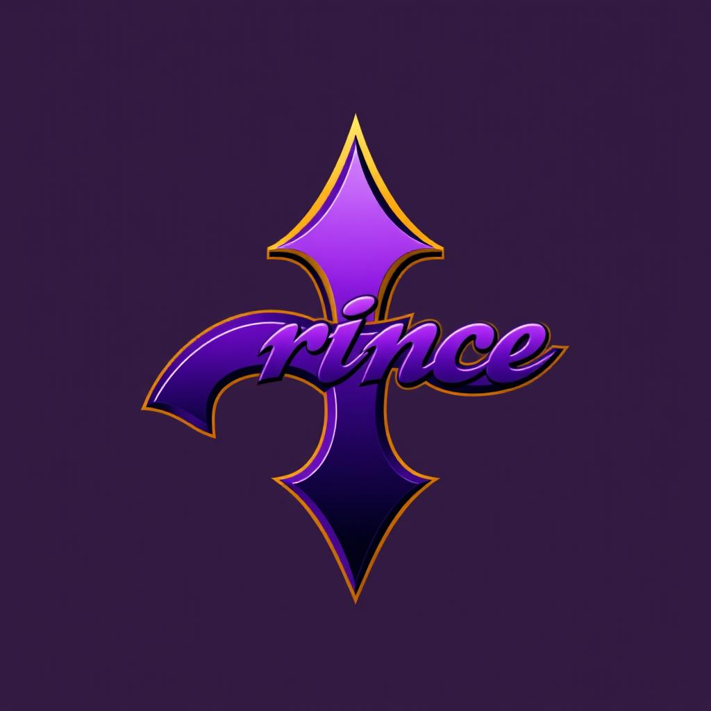 A stylized logo design inspired by the iconic Prince symbol, featuring bold, flowing curves and sharp angles