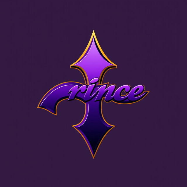 A stylized logo design inspired by the iconic Prince symbol, featuring bold, flowing curves and sharp angles