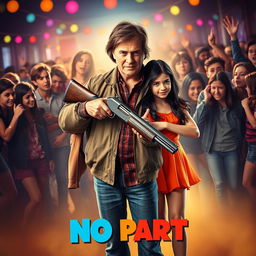 A vibrant and eye-catching movie poster design that captures the tension and humor of the situation