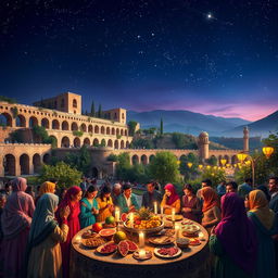 An enchanting scene depicting Shab-e Yalda celebration in the historical city of Shushtar, Iran