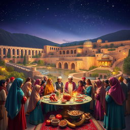 An enchanting scene depicting Shab-e Yalda celebration in the historical city of Shushtar, Iran