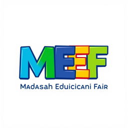 A unique logo design featuring the letters 'MEF' (Madrasah Education Fair) in a colorful and vibrant style