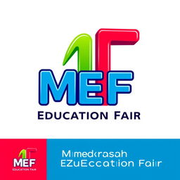 A unique logo design featuring the letters 'MEF' (Madrasah Education Fair) in a colorful and vibrant style