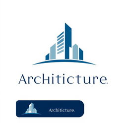 An elegant and modern logo design for an architecture company, featuring a stylized building silhouette combined with geometric shapes