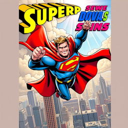 A dynamic comic book cover featuring a heroic superhero in a powerful action pose