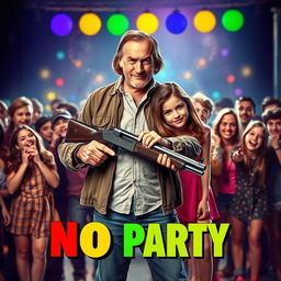 A vibrant and eye-catching movie poster design that reflects both the tension and humor of the situation