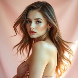 A beautiful woman with a pale skin tone, showcasing an alluring and confident pose