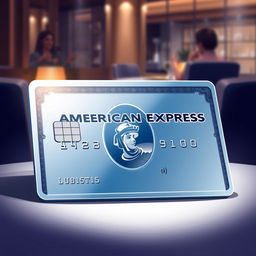 A luxurious illustration of an American Express credit card, featuring a sleek, shiny design that emphasizes its premium status