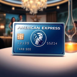 A luxurious illustration of an American Express credit card, featuring a sleek, shiny design that emphasizes its premium status